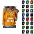 thumbnail image 1 of Mardi Gras Hauts à Manches Longues pour Femmes 2026 Mode Denim Patchwork Col à Revers Chandail en Molleton Graphique, 1 of 2