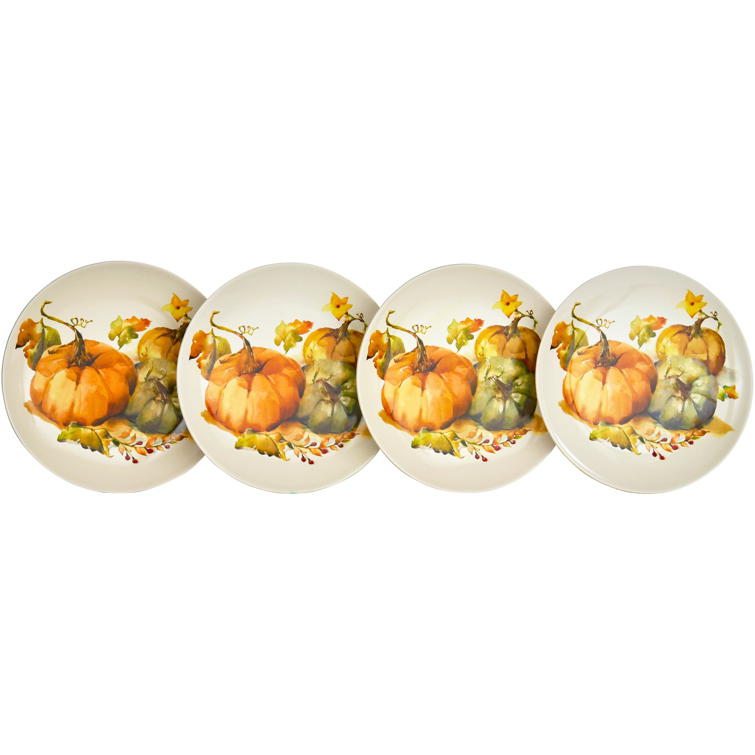Spectrum Harvest Celebration Pumpkin 6 Appetizer Plates Set of Four Brand New Dishwasher Safe Microwave Safe Thanksgiving Fall Plates