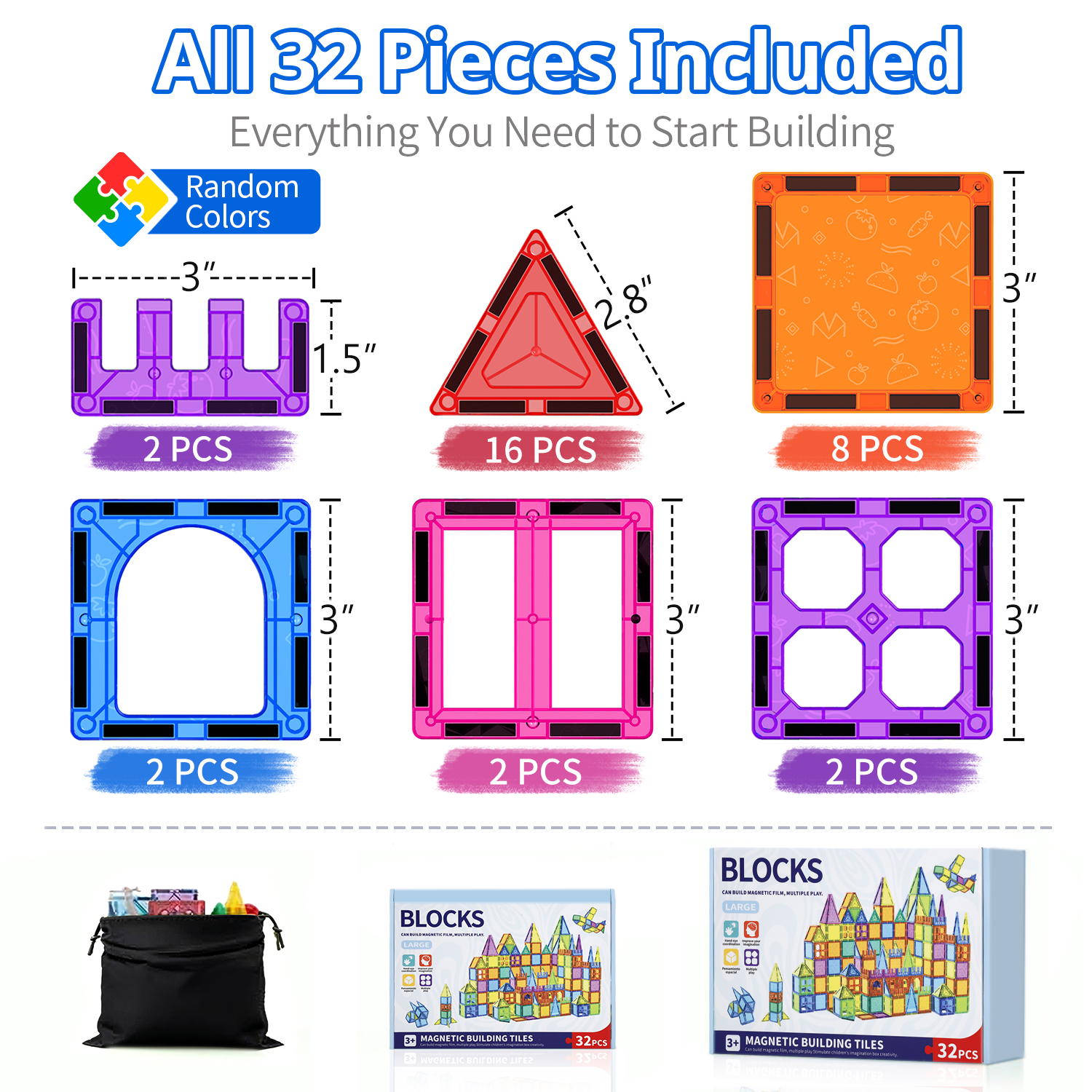 Askmuse 32-Piece Magnetic Blocks Building Set photo 2