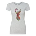 thumbnail image 2 of Trippy Colorful Buck Head Rainbow Hunting Deer Mosaic Animal Lover Womens Slim Fit Junior Tee, Heather Grey, X-Large, 2 of 3