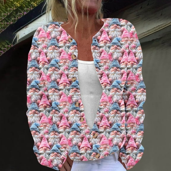 Fartey Ugly Christmas Sweater for Women Cute Xmas Open Front Sweaters Dressy Casual Button Down Cardigans Fall Winter Long Sleeve Knitted Outwear Coat S-5XL