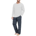 thumbnail image 5 of VV AVEORS Mens Pajama Set Bamboo Viscose Soft Pijamas Sets Plaid Long Sleeve Full Length Pants Pjs Check Sleepwear With Pockets Blue XL, 5 of 7
