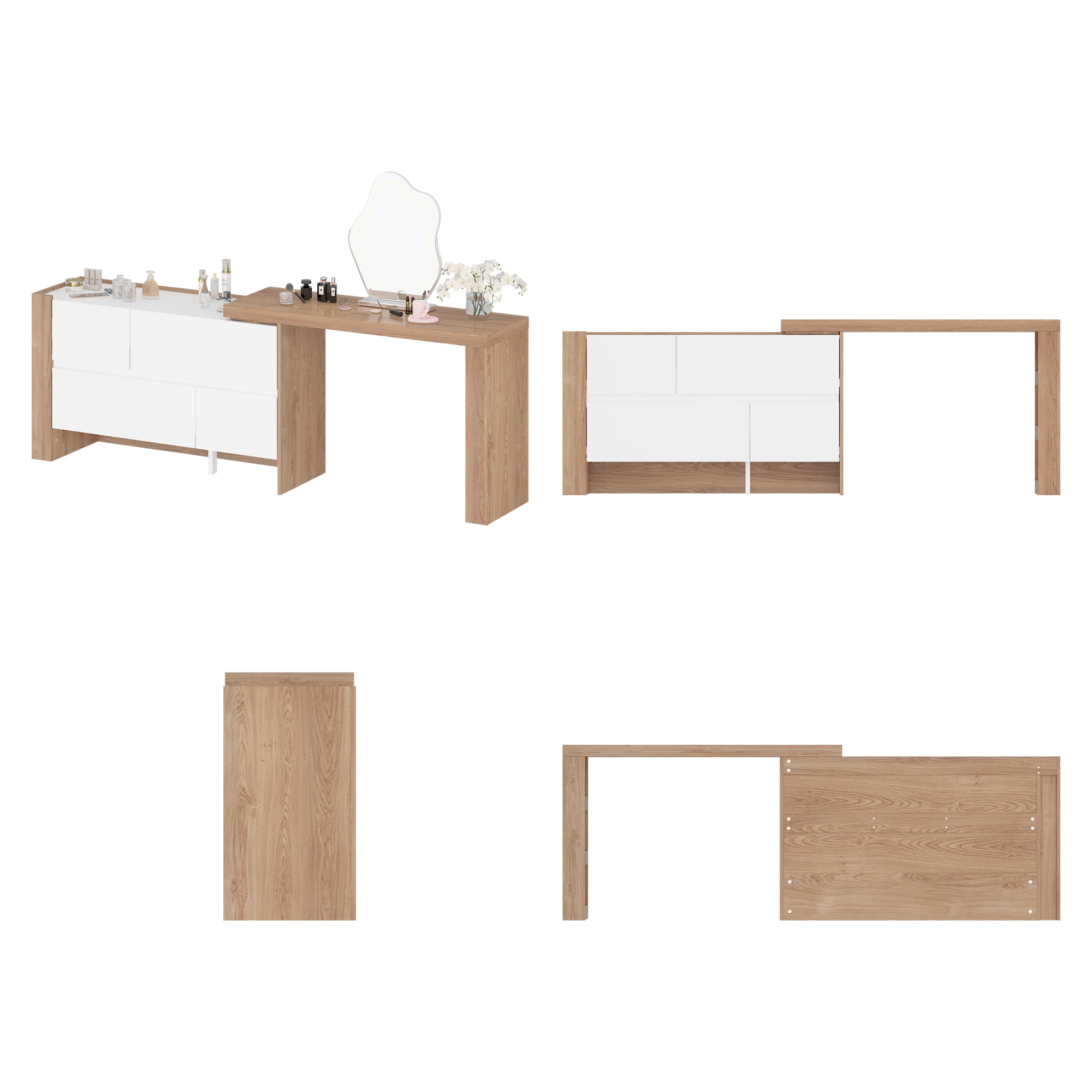 KULAGAGA L-Shaped Desk with Dresser, 3 Drawer Drawer with Shelves, White & Brown