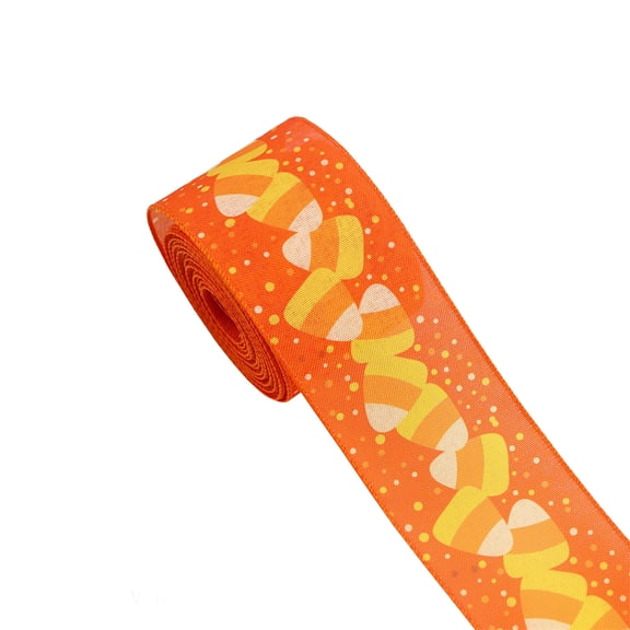 Miwamany Fall Decor, Candy Corn Wired Ribbon 2.5 in x 179.9 in, Thanksgiving Wreath Bow Craft for Gift Wrapping Home Decor DIY Roll