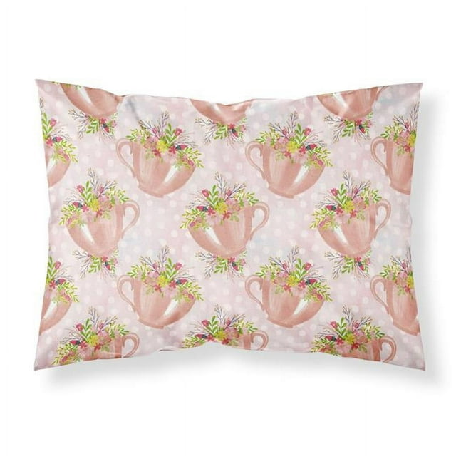 Carolines Treasures BB7481PILLOWCASE Tea Cup & Flowers Pink Fabric Standard Pillowcase