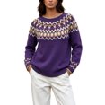 thumbnail image 2 of QSAWXQZ Women's Crewneck Sweater Long Sleeve Color Block Fair Isle Jacquard Pullover Casual Knit Top 4XL, 2 of 6