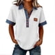 thumbnail image 1 of Pantalones Cortos de Denim de las Mujeres Color Bloque Manga Corta Sudadera de Cuello de Tortuga para las Mujeres, Sudadera de Botón Casual con Costura de Denim, 1 of 7
