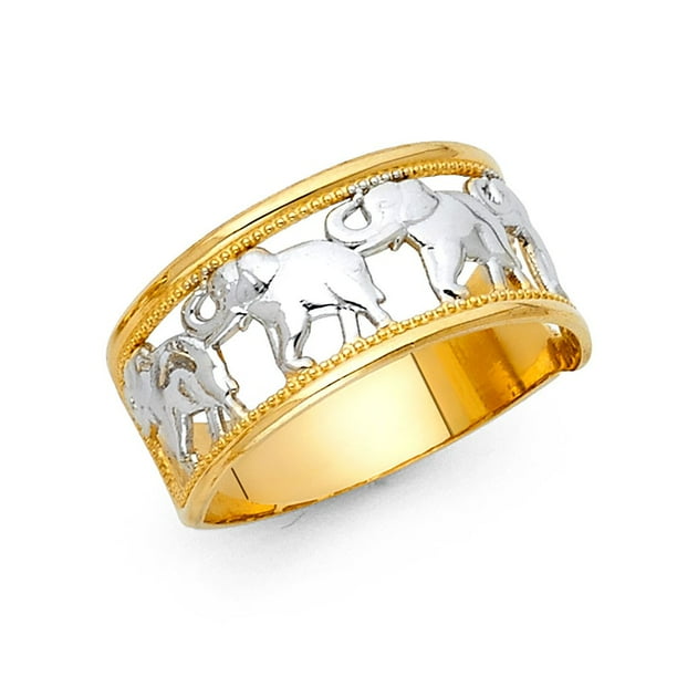 Trust Jewelry 14k Two Tone Solid Gold Lucky Charm Band Ring 10mm