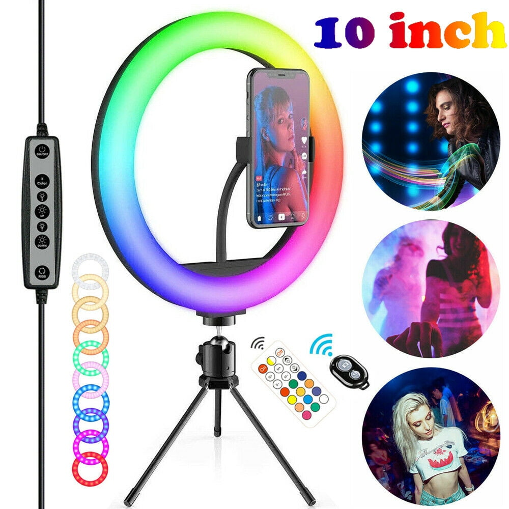 PVUEL 10' LED Selfie Ring Light, Beauty Fill Light w/ Tripod Stand Dimmable Selfie Ring Lamp