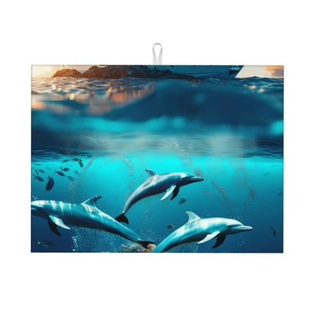 

Kdxio Hawaiian Ship Dolphin for Dish Drying Mat 24*18 inch Absorbent Dish Drainer Kitchen Counter Large Size Dish Drying Pad for Countertops Draining Racks