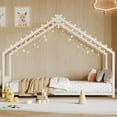 thumbnail image 2 of Twin Size Montessori Bed with LED Light Strips, Metal Floor Bed with Headboard and Footboard,Twin House Bed Frame with Slats Support（White), 2 of 9