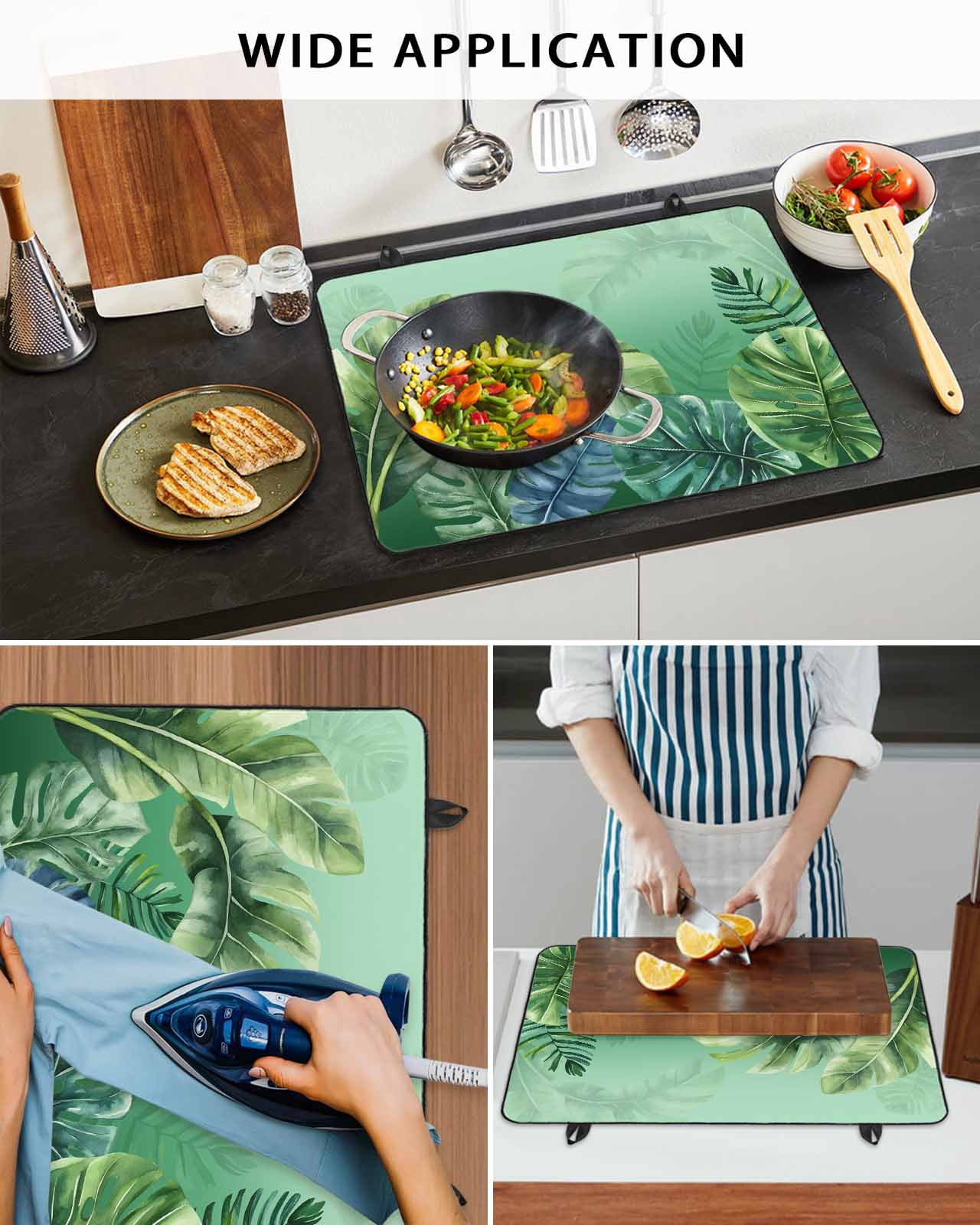 nqOlkjepod Large Induction Cooktop Protector Mat 24"x21", Tropical Leaves Stove Top Covers for Electric Stove, Country Summer Botanical Green Plants Stove Burner Cover Mats, Glass Top Stove Cover