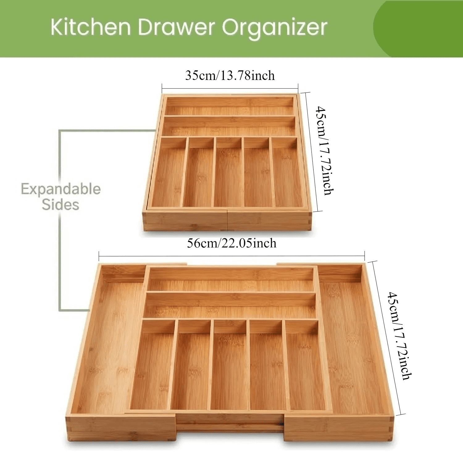 Luxury Bamboo Kitchen Drawer Organizer - Silverware Organizer, Utensil Holder & Cutlery Tray Drawer Dividers for Flatware (9 Slot, Natural)