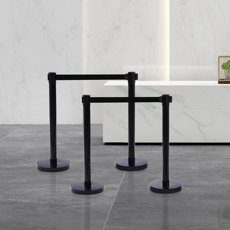 Loyalheartdy 4Pcs/6Pcs Crowd Control Stanchion Set, 35"H Black Stainless Steel Barriers Queue Post Pole w/6.6Ft Retractable Belt