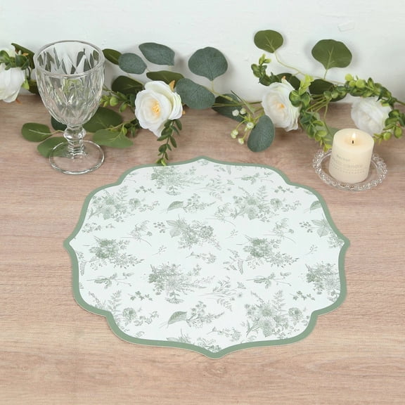 BalsaCircle 10 White and Sage Green 13 in Disposable Cardboard Paper Placemats with French Toile Pattern Dinner Party Events Wedding Reception Tableware Decorations Supplies