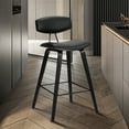 thumbnail image 3 of Armen Living Fox 25.5" Seat Height Black Faux Leather and Black Wood Mid-Century Modern Bar Stool, 3 of 7