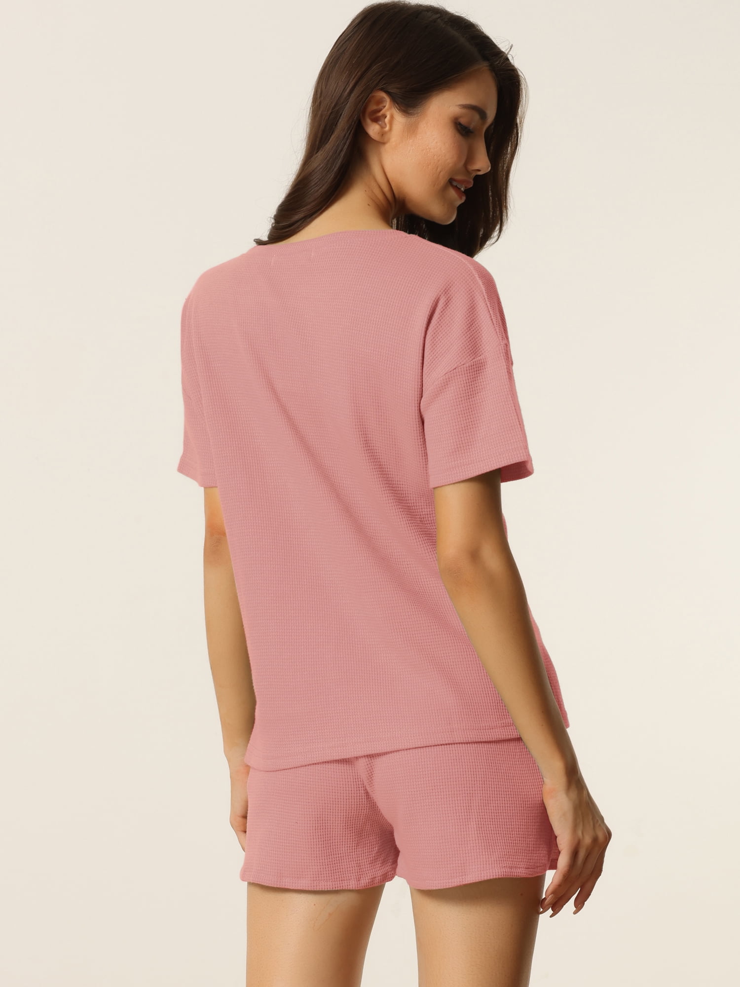 DARING DIVA Women's Short Sleeve Solid Color Pullover Pajama Set L Light Pink