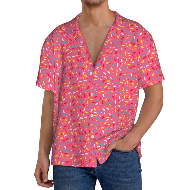 Fotbe Colorful Sprinkles Donuts Camisa Estampada de Manga Corta para Hombre, Casual de Verano, Estilo Playero, Sin Arrugas-4X-Large