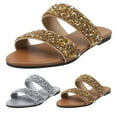 thumbnail image 3 of Dakaela Women's Rhinestone Flat Sandals Open Toe Slip on Slides Two Strap Summer Slippers Brown 11, 3 of 5
