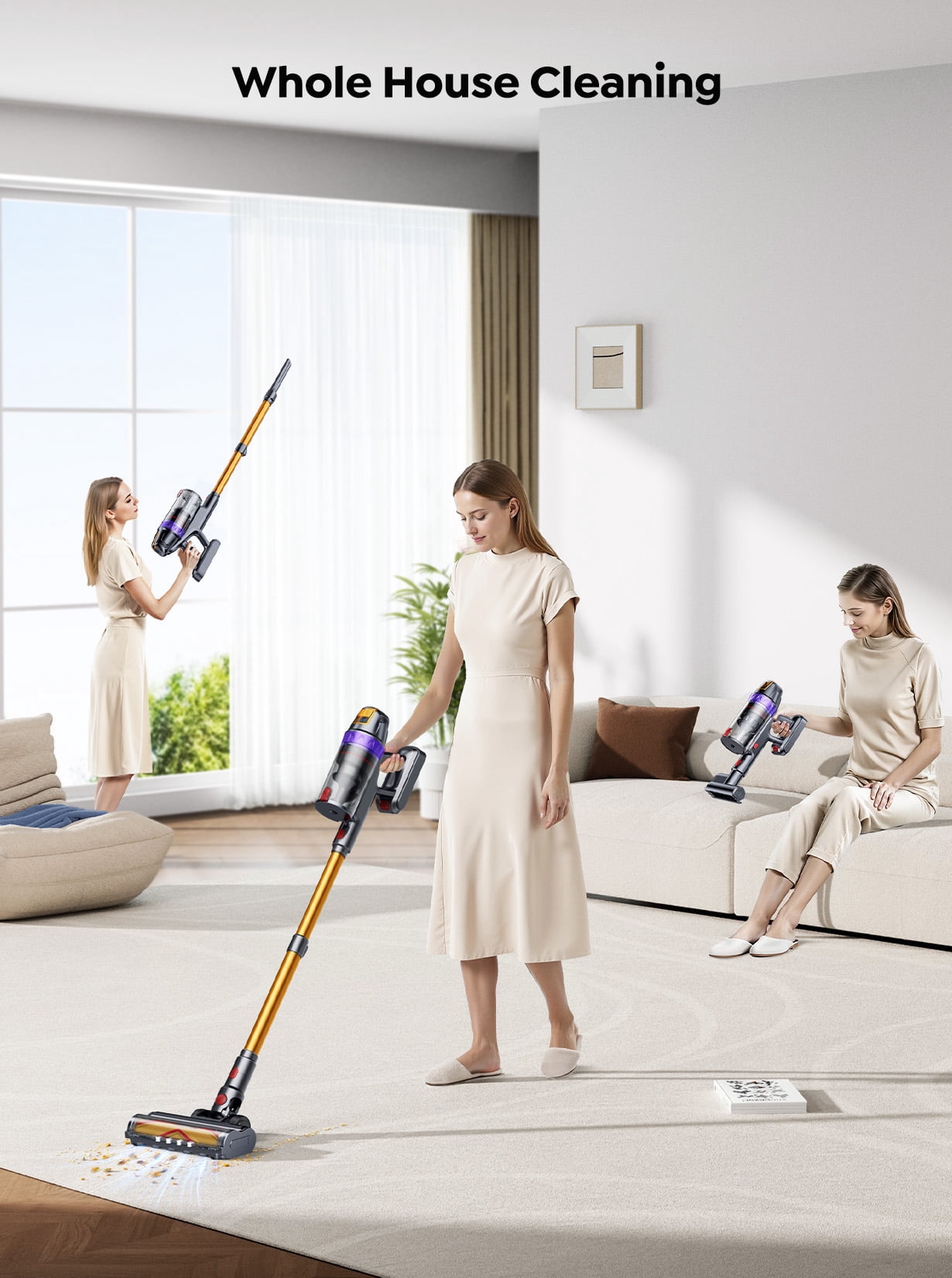Buture Cordless Stick Vacuum Cleaner, 650W 65KPA 60Mins Runtime Lightweight Pet Vacuum for Carpet Pet Hair Hardwood Floor