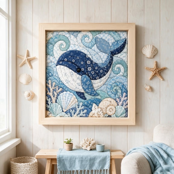 Premium No-Sew Ocean Kinusaiga Fabric Art Kit with Frame & Tools for Adults, DIY Textile Craft Kit, Layered Fabric Tucking Japanese Patchwork Art, Relaxing Handmade Art Project, D