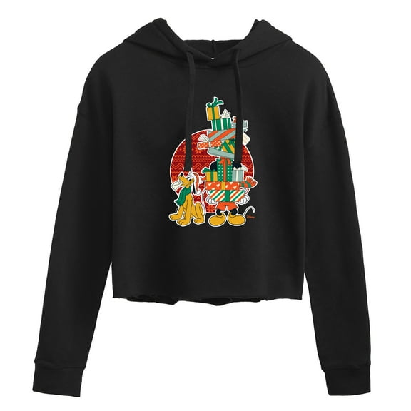 Disney - Mickey And Presents - Juniors Cropped Pullover Hoodie