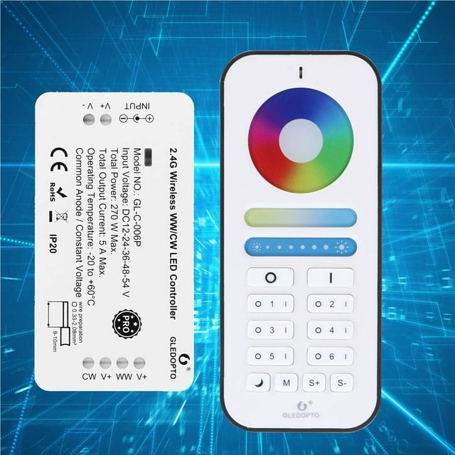 Contrôleur RF LED WiFi 2,4G Contrôleur Multifonction Coloré Contrôleur de Gradation avec Télécommande Contrôleur de Bande LED Ferme Contrôleur d'Éclairage Intelligent pour Intérieur Maison Salon