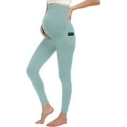 LZMY Maternity Seamless Leggings Over The Belly Pregnancy Workout Stretchy Pants with Pockets