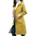thumbnail image 2 of SWSMCLT Women's Hooded Raincoat Outerwear Long Rain Jacket Midi Windbreaker Pockets Water-resistant Spring Anorak Coat Casual Full Zip Yellow XX-Large, 2 of 5