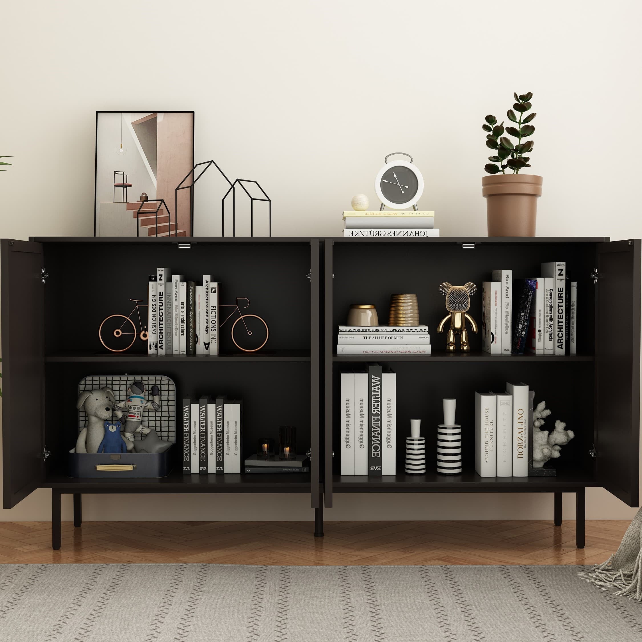 Aukfa Modern Wood Sideboard Buffet, Accent Storage Cabinet for Dining Room & Living Room,Black