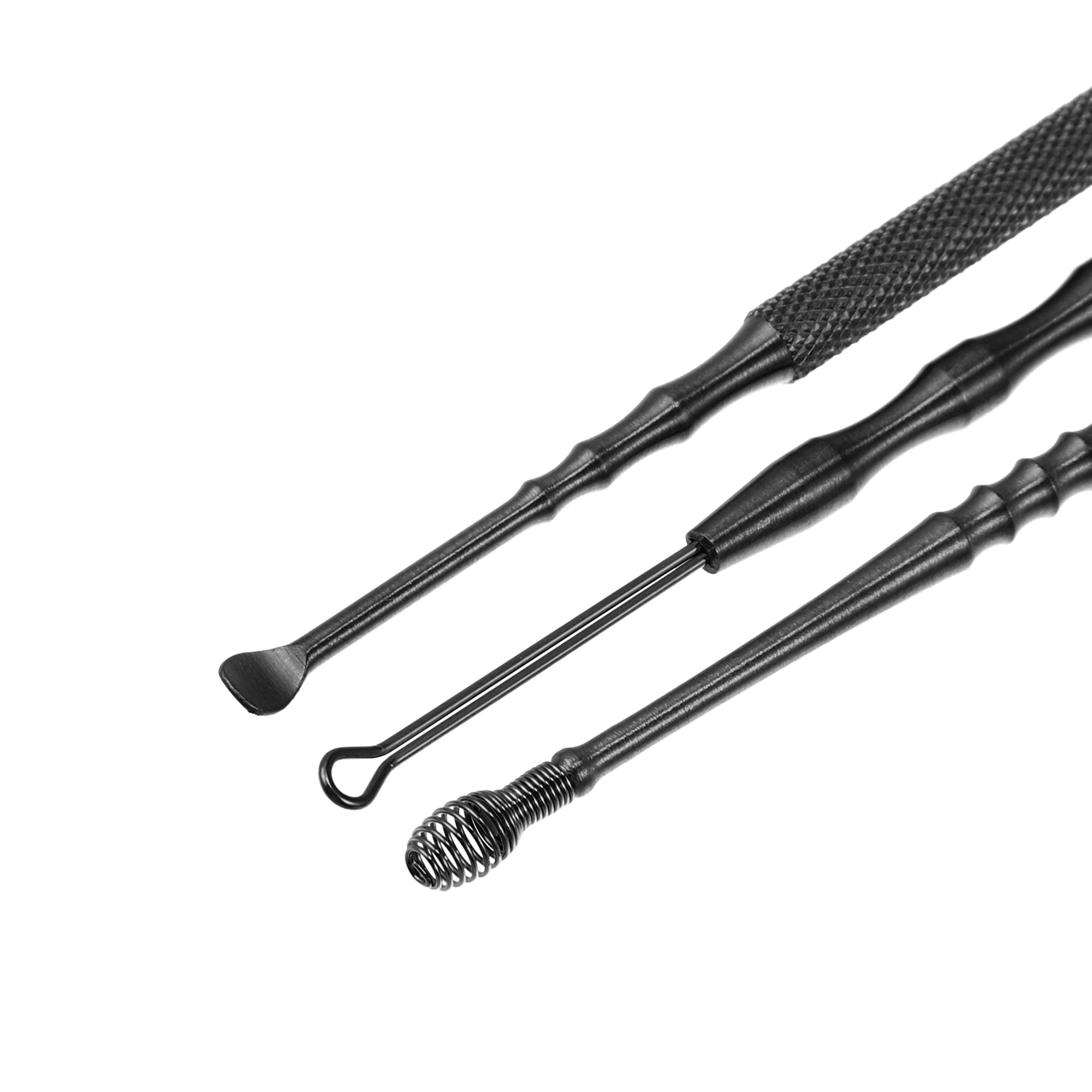 Unique Bargains 6 Pcs Stainless Steel Ear Cleansing Tool Set Anti-slip Ear Care Set Black