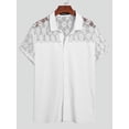 thumbnail image 3 of INCERUN Men's Summer Lace See-thru Short Sleeve Dress Shirts Hollow-out Patchwork Tee Tops, 3 of 9