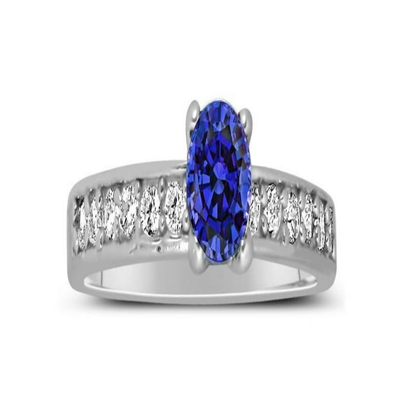 1 Carat Vintage Round cut Blue Sapphire and Diamond Engagement Ring in White Gold