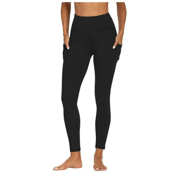 GEWSEY Leggings for Women High Waisted Yoga Pants with Deep Side Pockets Non-See-Through Workout Full Length Legging (Black, XL)