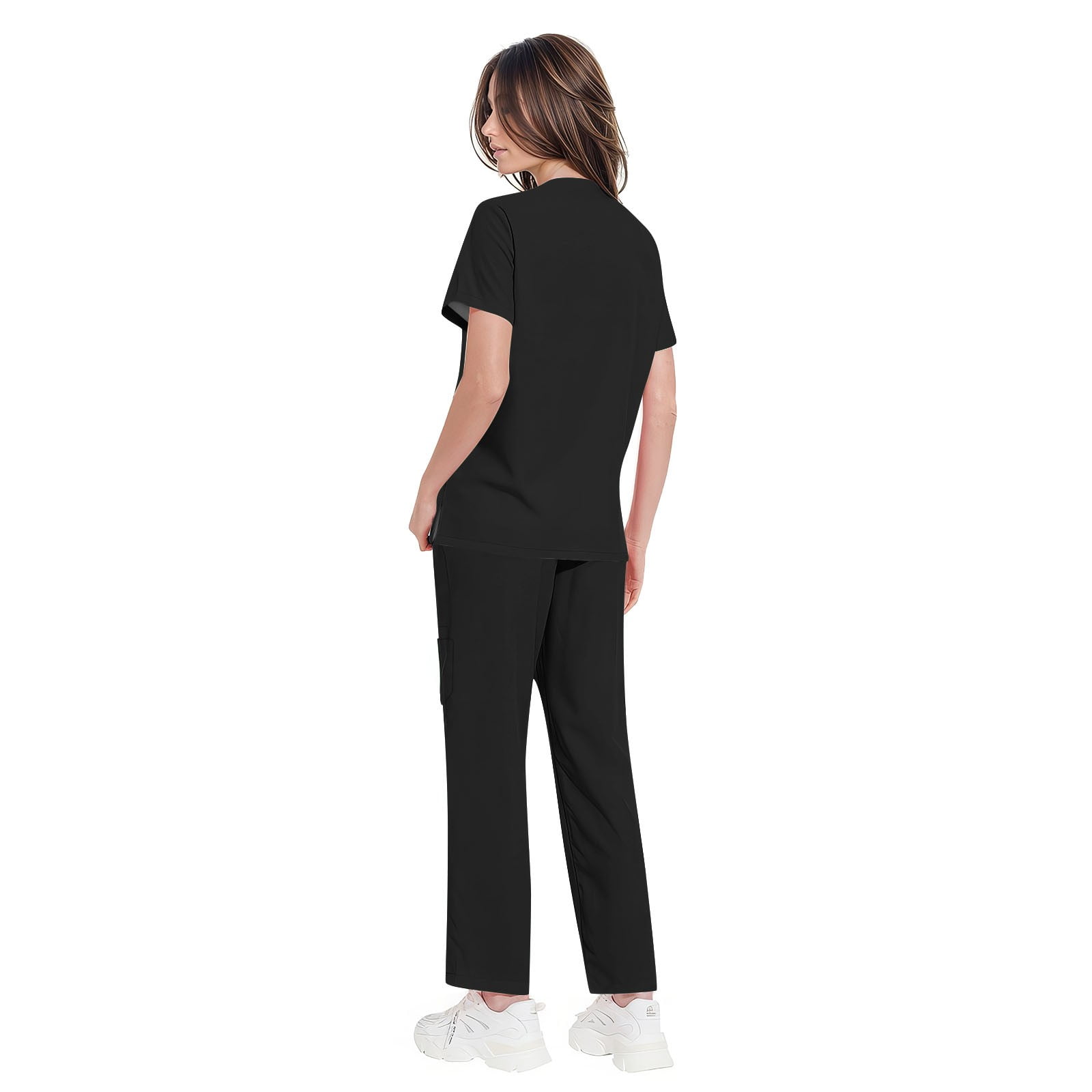 2 Piece Sets For Women Summer, Women's Quick-Dry 2-Piece V-Neck Scrub Uniform Set - Short Sleeve Work Tee & Pants with Pockets, Solid Color, Comfort Fit, Four Seasons Aa Black