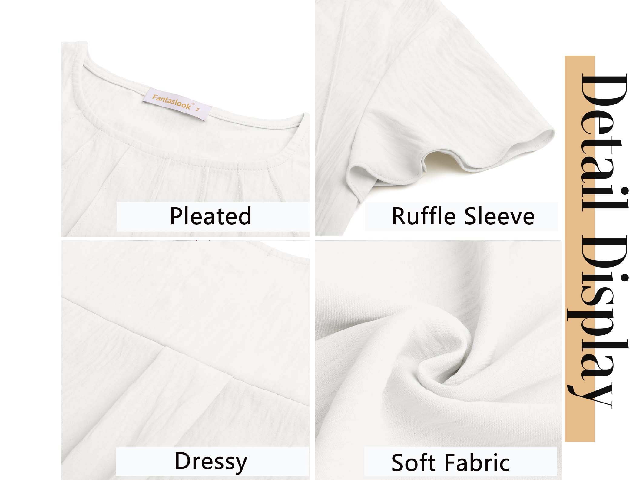 Fantaslook Pleated Blouses for Women Dressy Casual Tops Business Work Shirts Ruffle Sleeve Crew Neck Summer Outfits