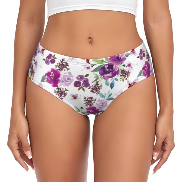 Balery Violets Flowers Ropa Interior de Algodón para Mujer con Dibujo – Braguitas Cómodas y Elásticas, Estilo Clásico-4X-Large