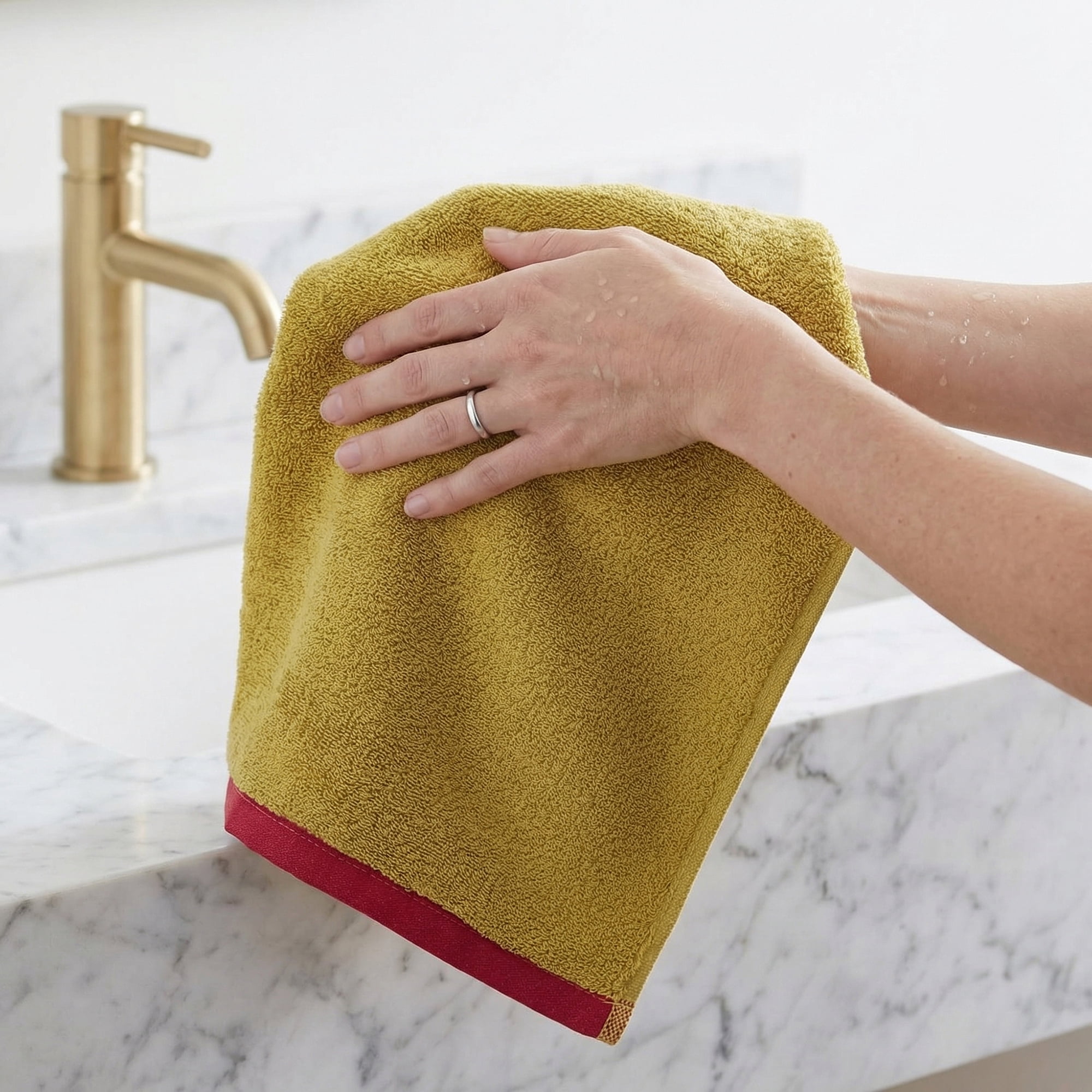 Unique Bargains Cotton Solid Absorbent Durable Soft Hand Towels Yellow 29" x 13"