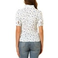 thumbnail image 3 of INSPIRE CHIC Women's Floral Cotton Lace Trim Panel Point Collar Button Down Shirt White S, 3 of 6