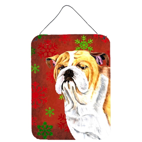 Bulldog English Red Snowflakes Holiday Christmas Wall or Door Hanging Prints