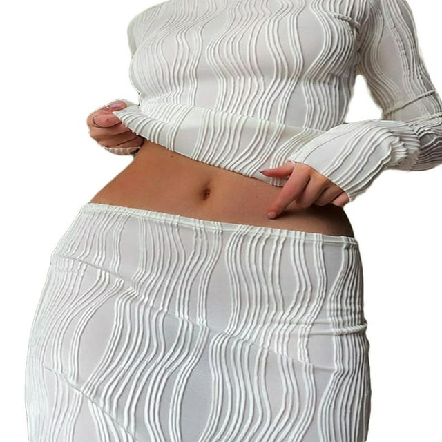 PENGXIANG Womenacute;S Chemise de Mode Col Rond à Manches Longues T-shirt à Manches Courtes en Trois Dimensions Texturé