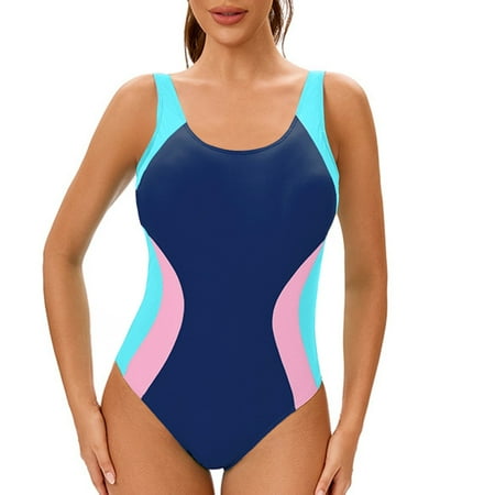 Biziza Sleeveless Wetsuit for Women with Built in Bra 2025 Blue Padded Backless Diving Suit Color Block One Piece Swimsuit