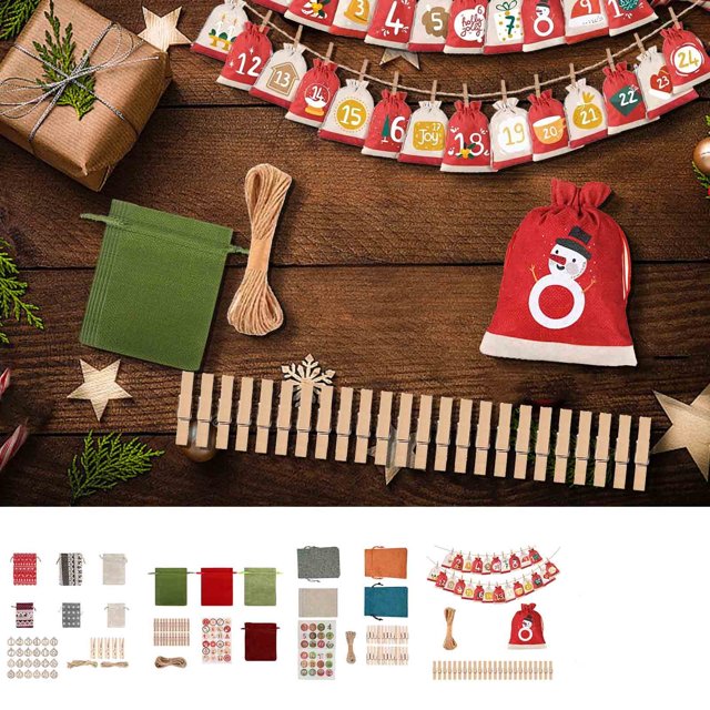 onlyliua ¡ Artículos En Liquidación! Bolsa de Regalo de Lino con Diseño Navideño, Paquete de Calendario de Adviento Del 1 Al 24