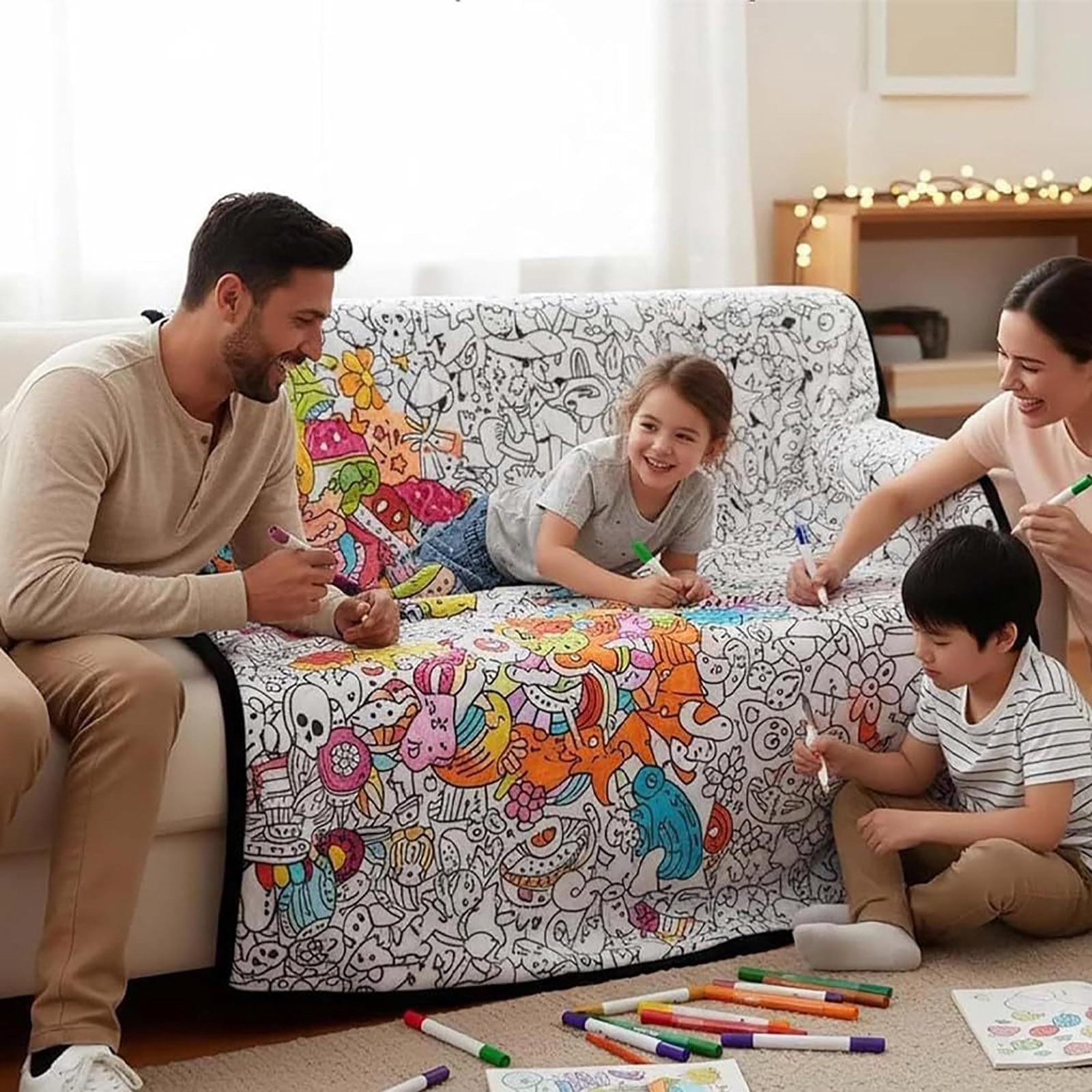 Adult DIY Coloring Mat Set with 25 Markers, Custom Blanket Craft Kit for Art Projects and Home Decor