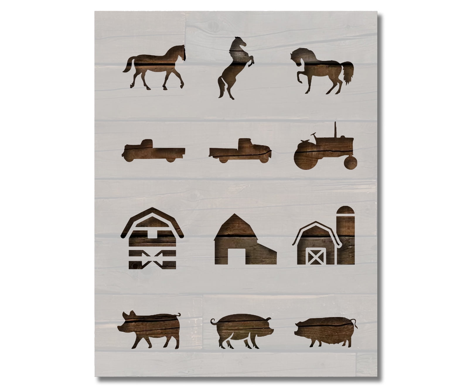 Farm Animals Barns Tractors Stencil Template Reusable 8.5 x 11 Inches for Painting on Walls