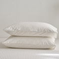 thumbnail image 3 of MooMee Striped Pillowcases 100% Washed Cotton Linen Like Textured Envelope Closure Set of 2 (White& Tannish Linen Grey Wide Stripes, King), 3 of 5