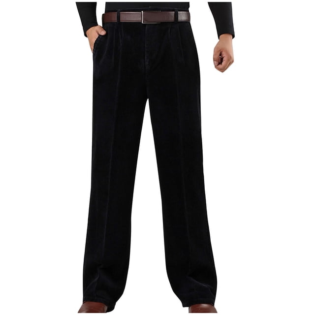 Pantalones largos para hombre, de color liso, rectos, de tubo, sin terciopelo añadido, de cintura alta, con cremallera y bolsillo, de pana, de poliéster.