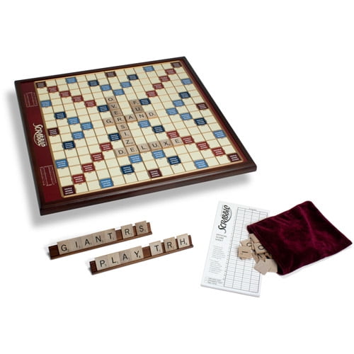 French Scrabble Classic Deluxe Wooden Edition w/ Rotating Turntable Game Board 