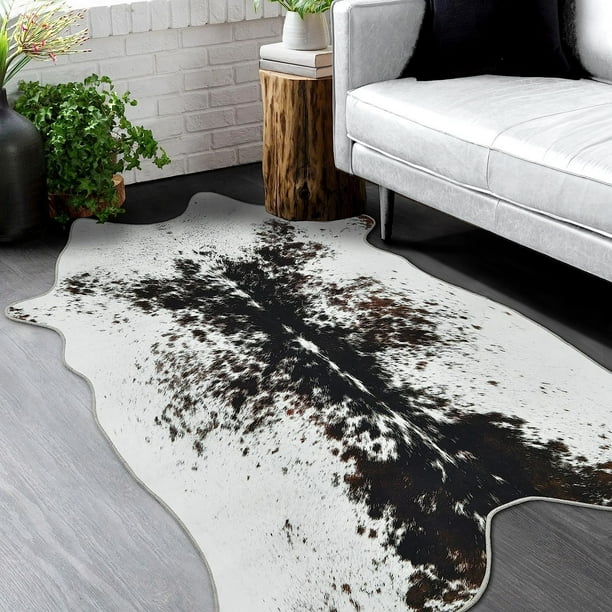 HR Premium NonSlip Faux Cowhide Black Brown and White Area Rug for