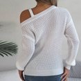 thumbnail image 6 of Lovskoo 2024 Sweaters for Women Trendy Casual Long Sleeve Off-The-Shoulder Solid Acrylic Tops Blouse White, 6 of 8